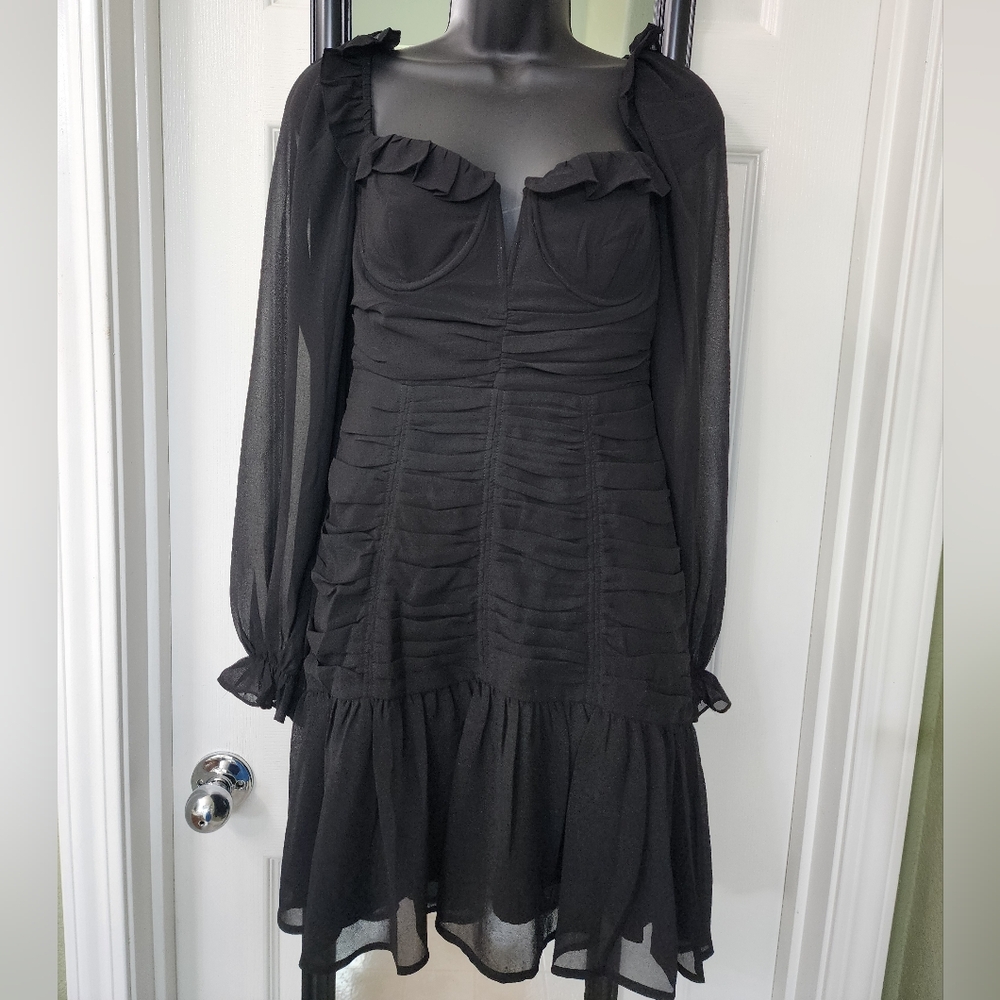 Elegant Black Ruffled Dress Sz M